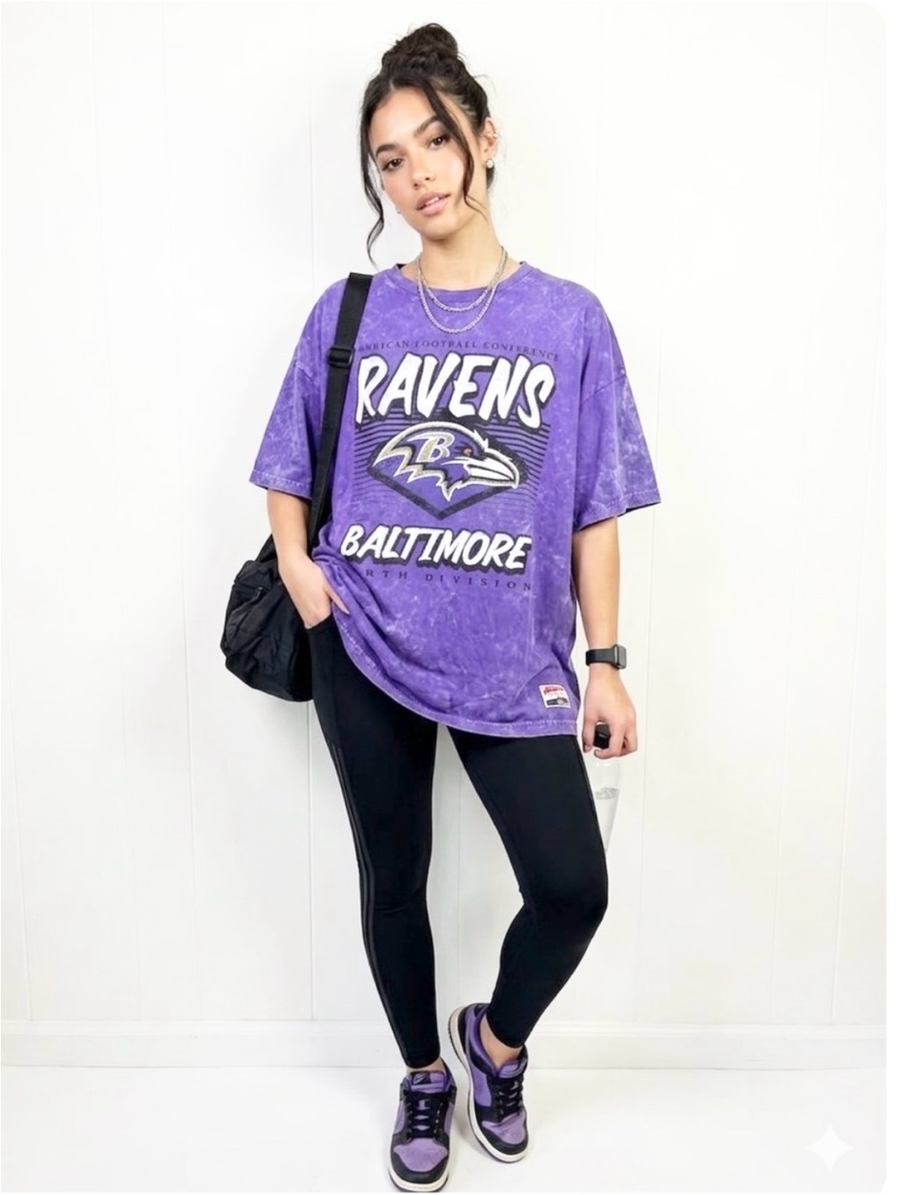 New Era Baltimore Ravens NFL Purple Mineral Wash Graphic T-Shirt Womens L new